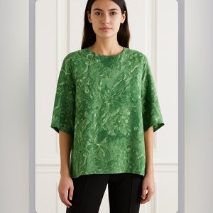 ROSEANNA Paris Green Mineral Print Silk Blend Top
